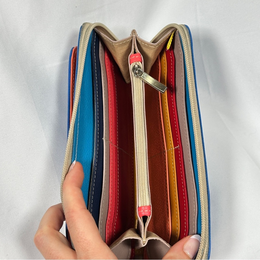 CIERVO Handmade Leather Zip Around Wallet Royal Blue - Picture 7 of 12